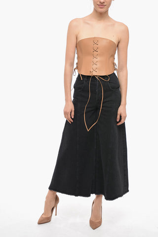 Corsetto in Pelle Lace-up con Doppia Fibbia Dorata 260mm
