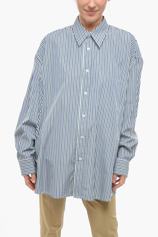 Camicia Oversized in Popeline con Fatasia a Righe Pinstripe