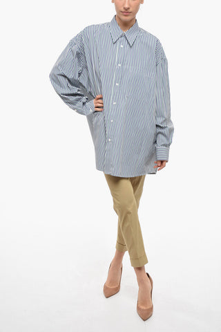 Camicia Oversized in Popeline con Fatasia a Righe Pinstripe