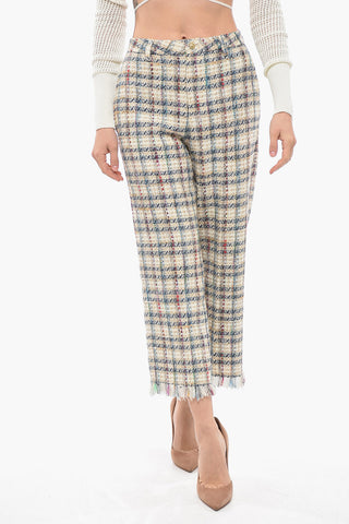 Pantaloni Cropped Fit in Tweed con Fondo Sfrangiado