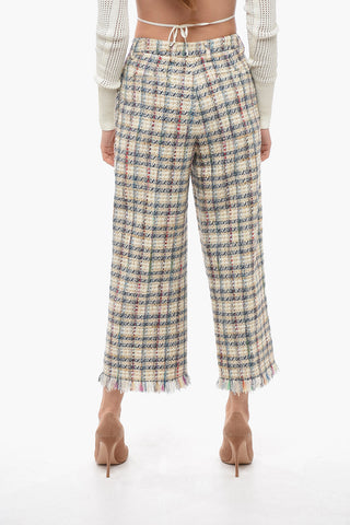 Pantaloni Cropped Fit in Tweed con Fondo Sfrangiado