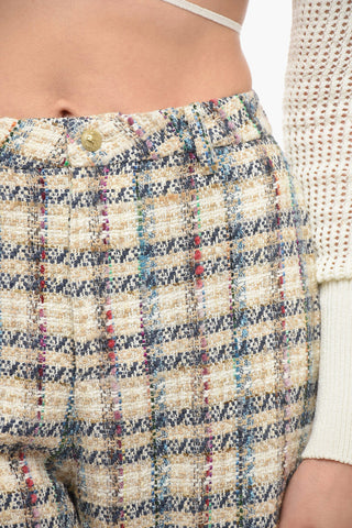 Pantaloni Cropped Fit in Tweed con Fondo Sfrangiado