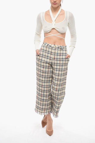 Pantaloni Cropped Fit in Tweed con Fondo Sfrangiado
