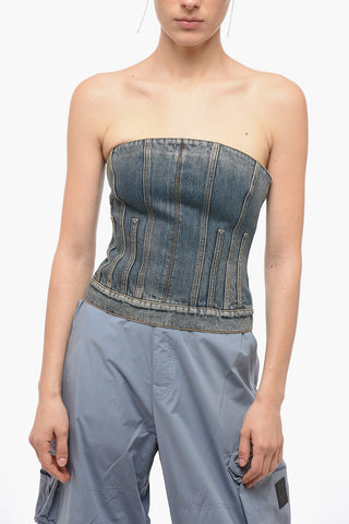 Back Zipped Denim Tube Top
