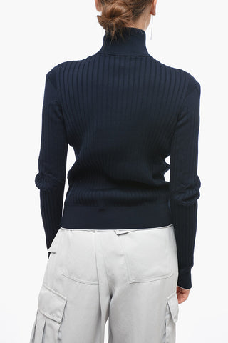 Ribbed Cotton Mock Neck Sweater with Front Zip