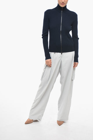 Ribbed Cotton Mock Neck Sweater with Front Zip