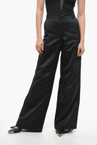 Pantaloni Cargo in Satin a Vita Alta