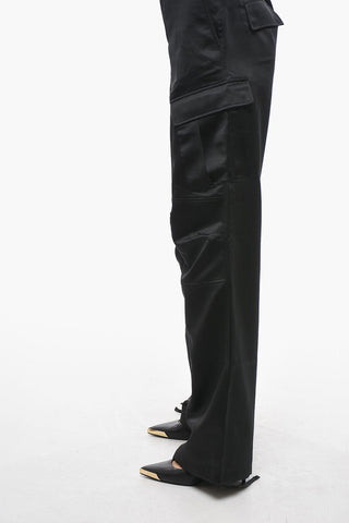 Pantaloni Cargo in Satin a Vita Alta