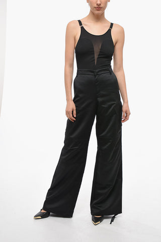 Pantaloni Cargo in Satin a Vita Alta