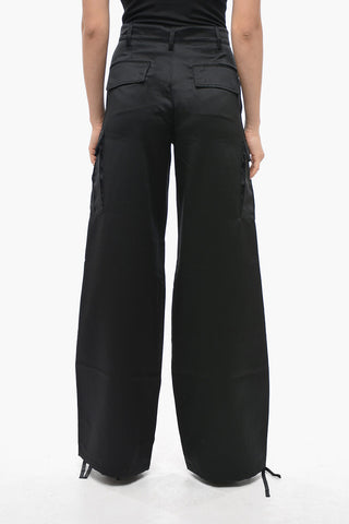 Pantaloni Cargo in Satin a Vita Alta