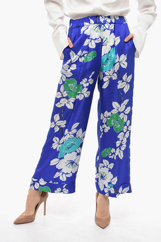 Pantaloni Palazzo in Seta con Stampa a Fiori