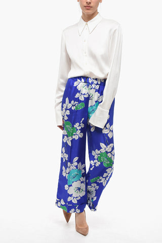 Pantaloni Palazzo in Seta con Stampa a Fiori