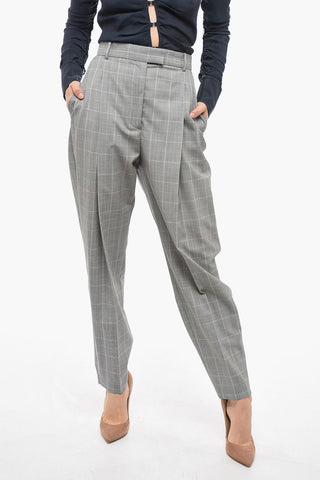 Single-pleated Carrot Fit Pants with District Check Motif