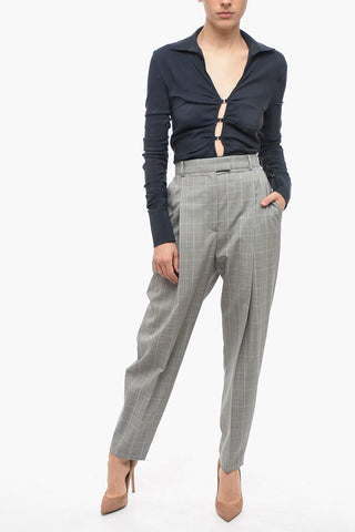Single-pleated Carrot Fit Pants with District Check Motif