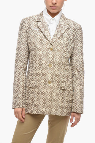 Jacquard Cotton Blend Blazer with Monogram Motif