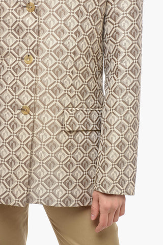 Jacquard Cotton Blend Blazer with Monogram Motif