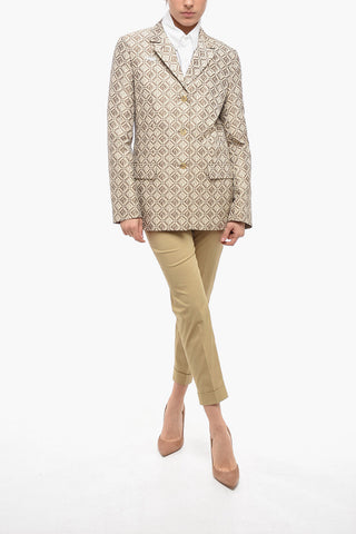 Jacquard Cotton Blend Blazer with Monogram Motif