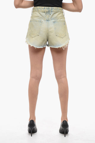 Shorts in Denim Distressed con Effetto Vintage