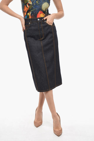 Denim Pencil Skirt with Rear Slit