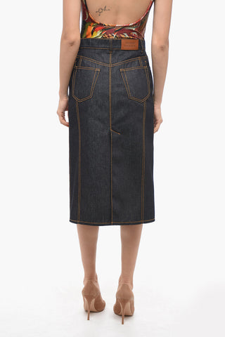 Denim Pencil Skirt with Rear Slit
