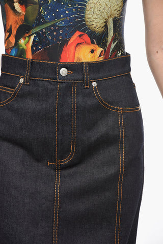 Denim Pencil Skirt with Rear Slit