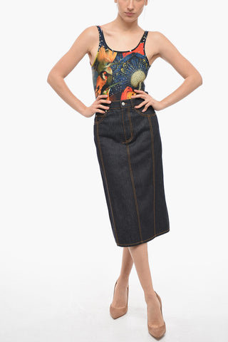 Denim Pencil Skirt with Rear Slit