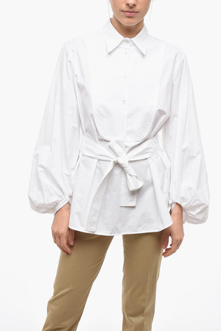 Puffed Sleeve Popeline Shirt with Belt