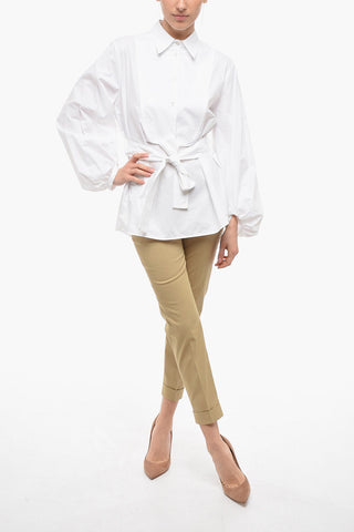 Puffed Sleeve Popeline Shirt with Belt