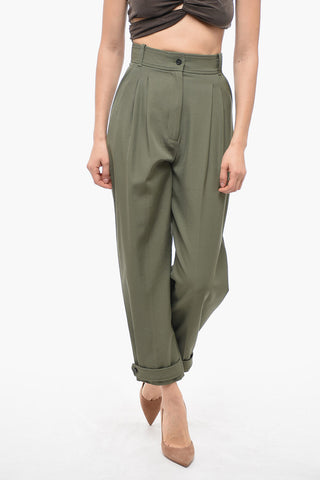 Double-pleated Wool Blend Pants with Cuffs