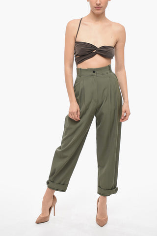 Double-pleated Wool Blend Pants with Cuffs