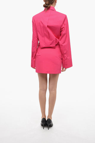 Wide-sleeved Chemisier Minidress with Padded Shoulders