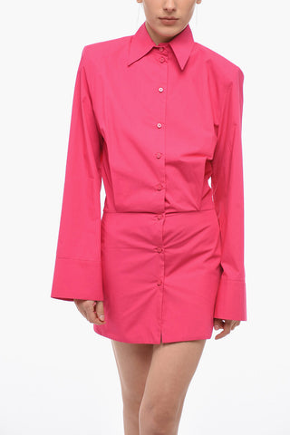 Wide-sleeved Chemisier Minidress with Padded Shoulders