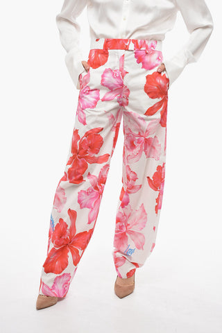 Wide Leg High-waisted Pants with Floral Print