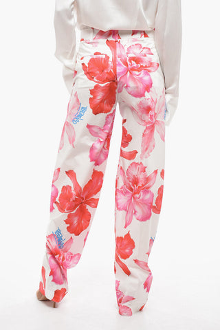 Wide Leg High-waisted Pants with Floral Print