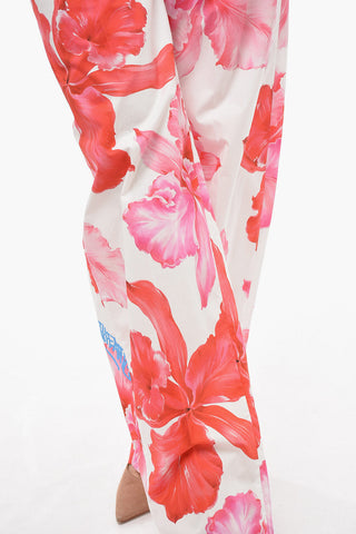 Wide Leg High-waisted Pants with Floral Print