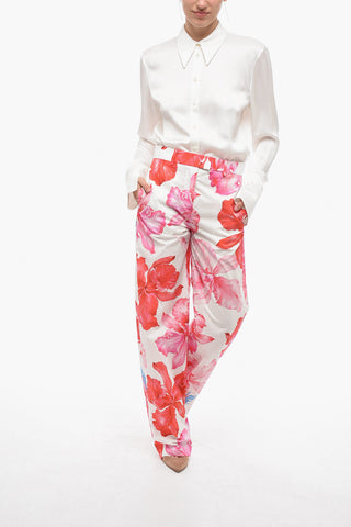 Wide Leg High-waisted Pants with Floral Print