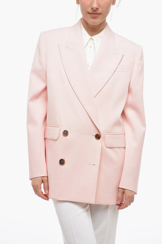 Wool Double Breasted Blazer with Peak Lapel