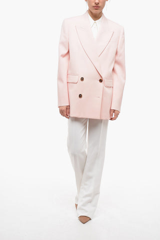 Wool Double Breasted Blazer with Peak Lapel