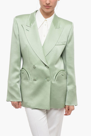 Blazer Doppiopetto in Satin con Revers a Lancia