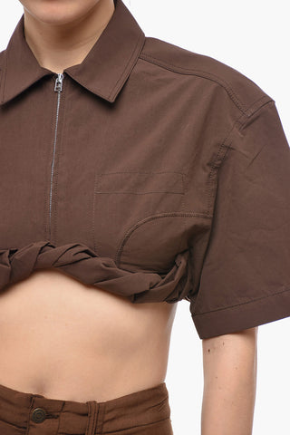 Zipped Shirt Sleeved Crop Top