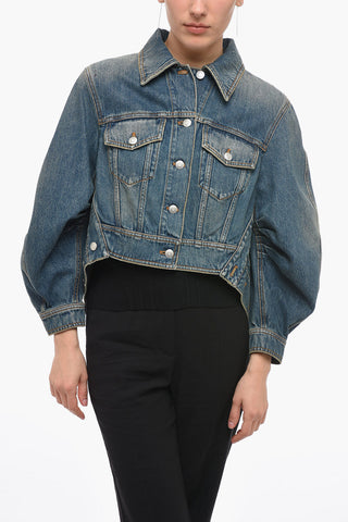 Vintage Effect Denim Jacket with Wide Sleeves