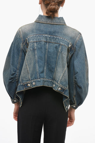 Vintage Effect Denim Jacket with Wide Sleeves