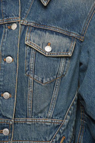 Vintage Effect Denim Jacket with Wide Sleeves