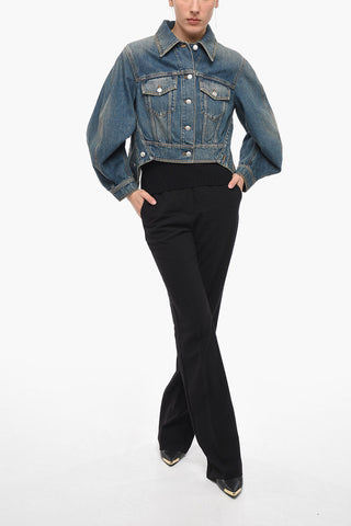 Vintage Effect Denim Jacket with Wide Sleeves