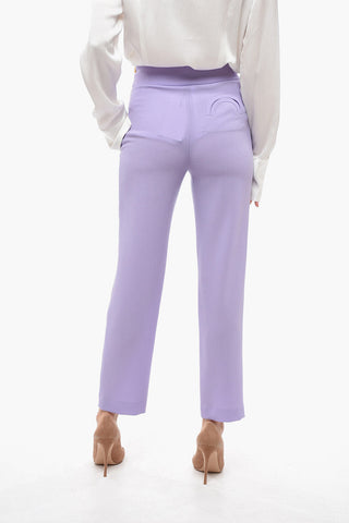 High Waist Wool Trousers with Crossover Closure