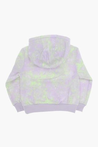Felpa Hoodie in Misto Cotone Felpato Effetto Tie-Dye