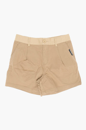 Single-Pleat Stretch Cotton Shorts