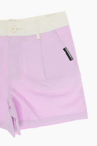 Single-Pleat Stretch Cotton Shorts