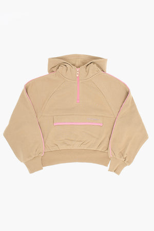 Felpa Hoodie in Misto Cotone con Mezza Zip