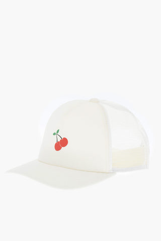 Solid-Color Baseball Cap with Mesh Lining and Cherry Print